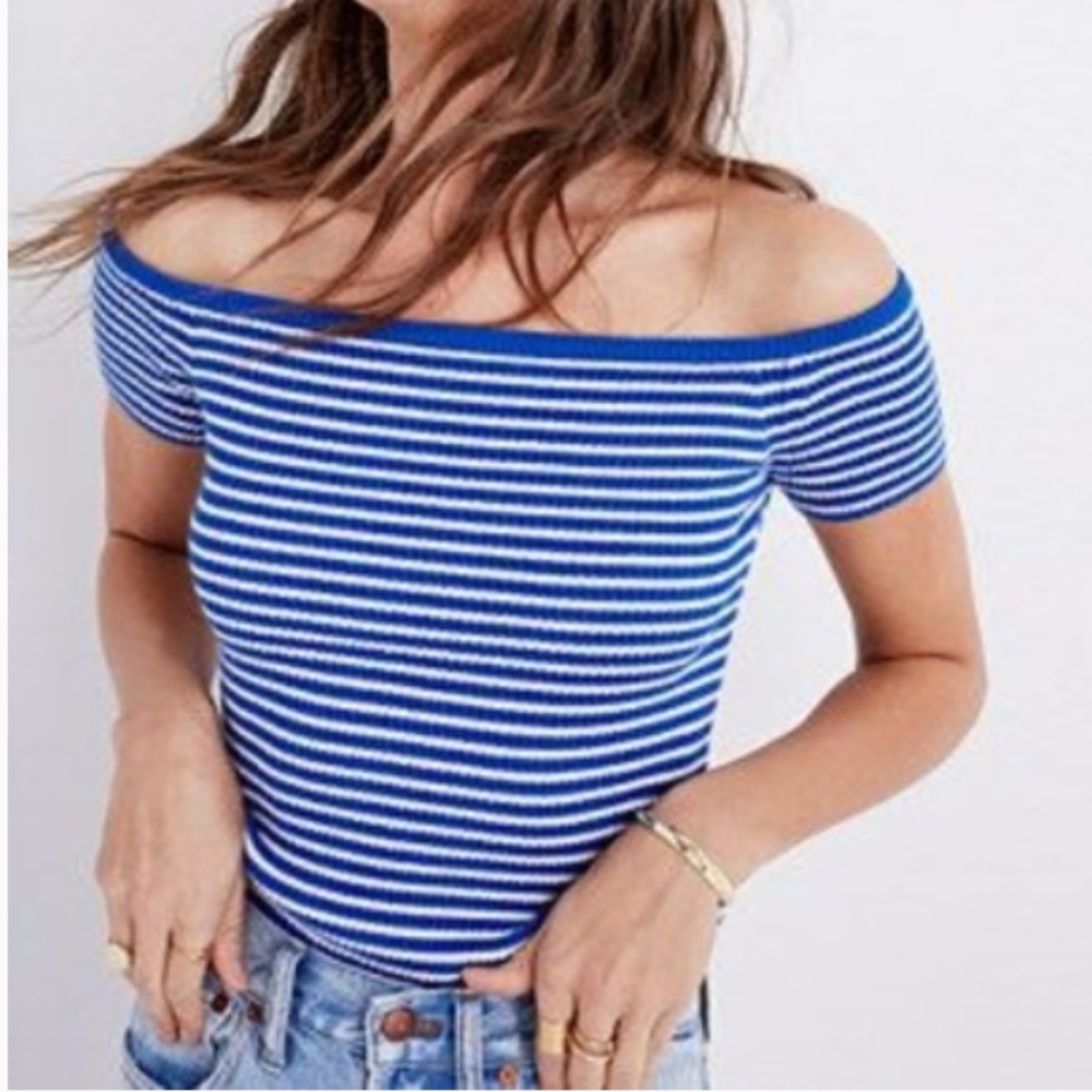 Madewell - Off The Shoulder Striped Sweater Top - Picture 1 of 4